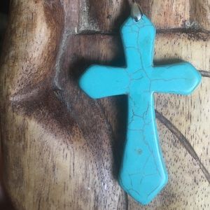 Turquoise Blue Stone Cross Necklace